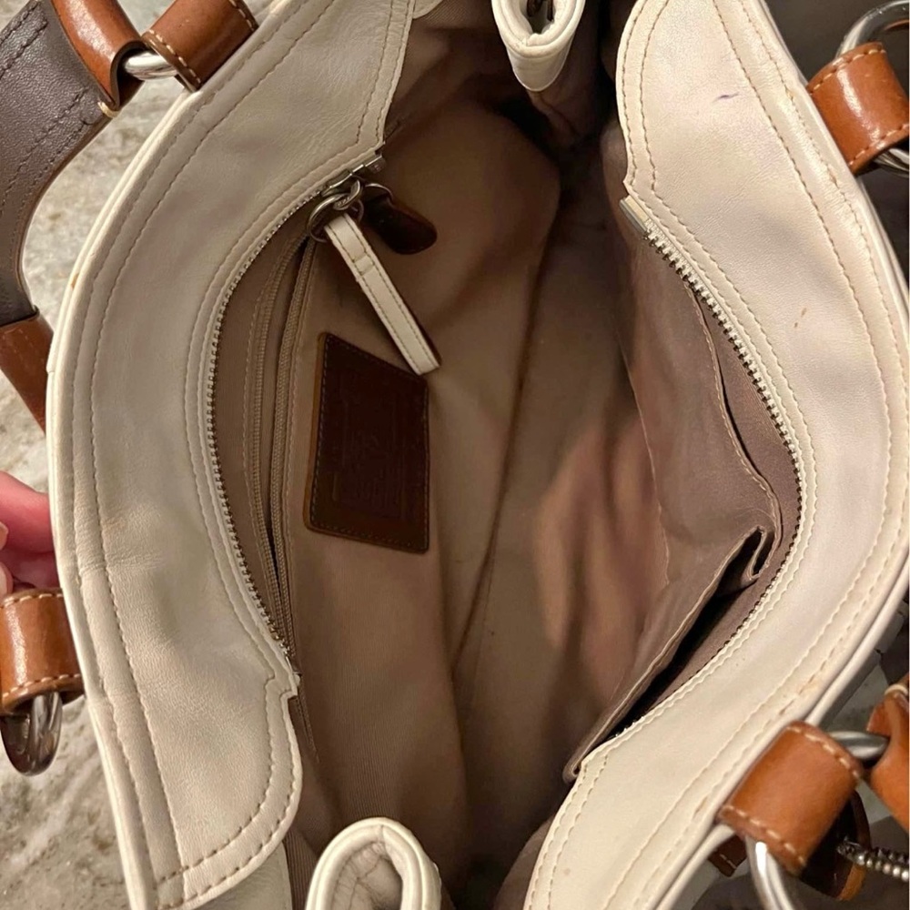 Coach SoHo Leather Buckle Pocket Hobo Bag-Cream & Brown-style F08A09 - Picture 3 of 4